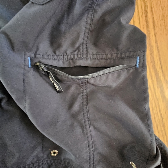 Nautica Navy Blue yellow lined Board Shorts Swim Trunks drawstring Mens size L - Picture 7 of 15